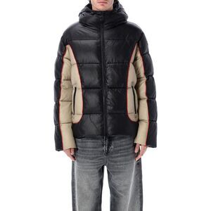 DIESEL Men's Hooded Colorblock Puffer Jacket Men BLACK/BEIGE Outerwear